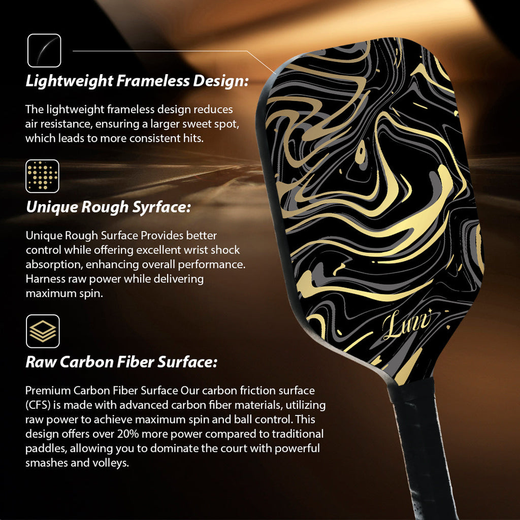 pickleball GoldenVeil Paddle - Lightweight, Frameless, T700 RAW Carbon Fiber, Ergonomic Grip- Limited Collection